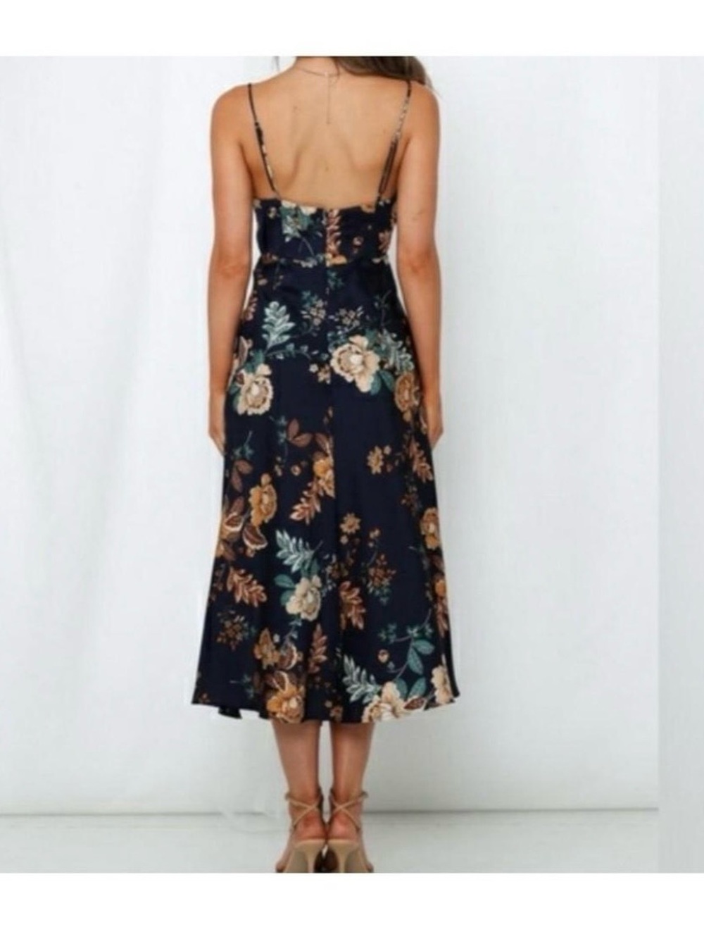 Navy Floral Midi Dress - Picture 7 of 8